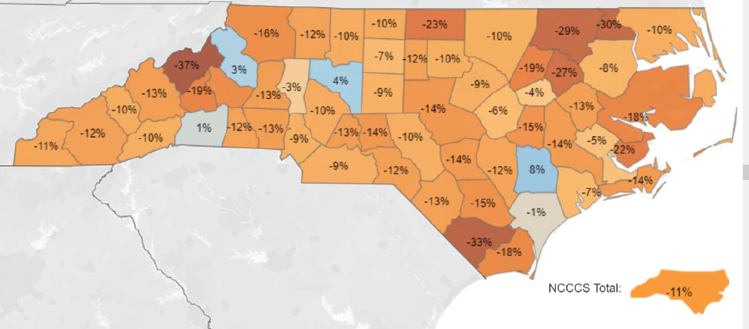 NC community college enrollment map